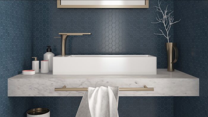 mosaico per il bagno blu opaco esagonale