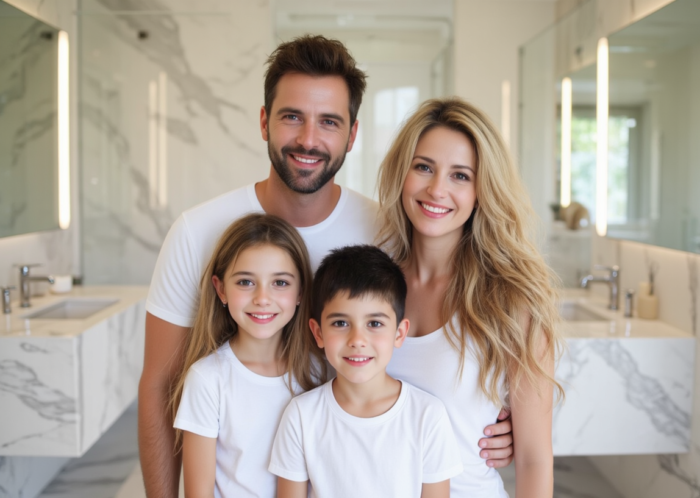 la ristrutturazione del bagno di casa rende la famiglia felice