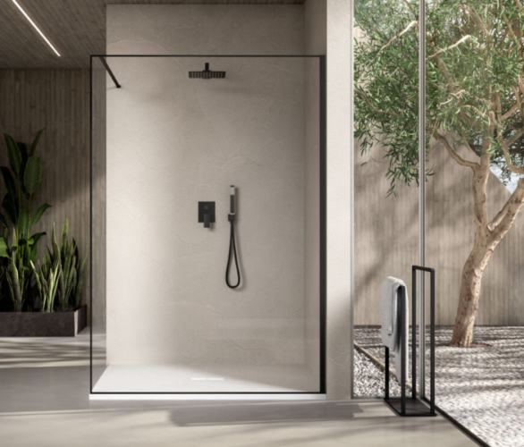 box doccia walkin profili neri cristalli trasparenti