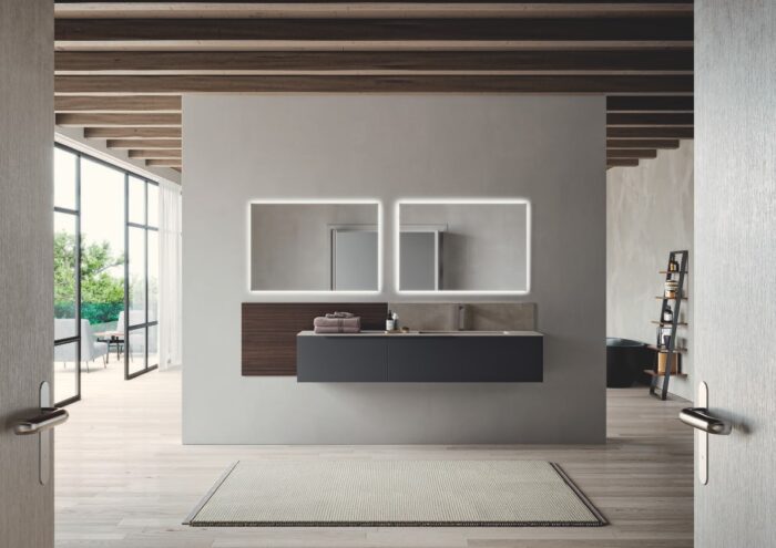 mobile bagno sospeso con specchi