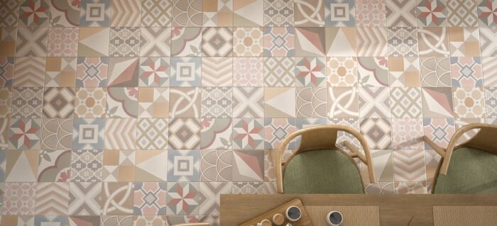 pavimento in cementine con decoro misto