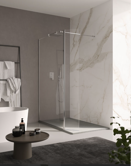 doccia walk-in con secondo lato girevole paraschizzi