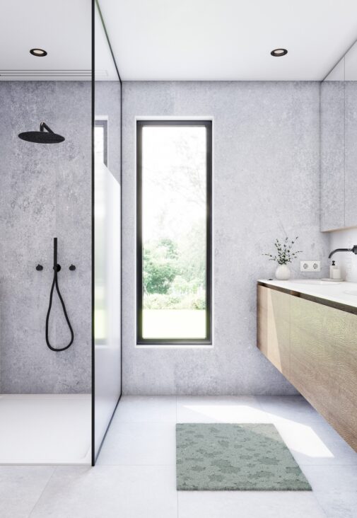 bagno con rivestimento spc pietra grigia